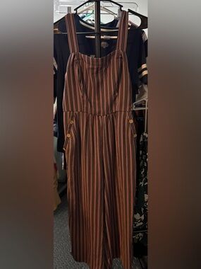 Xhilaration Mauve and blue Striped One piece Pant Romper with Button Details